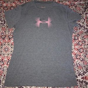Under Armour t shirt gray with pink logo Heat gear